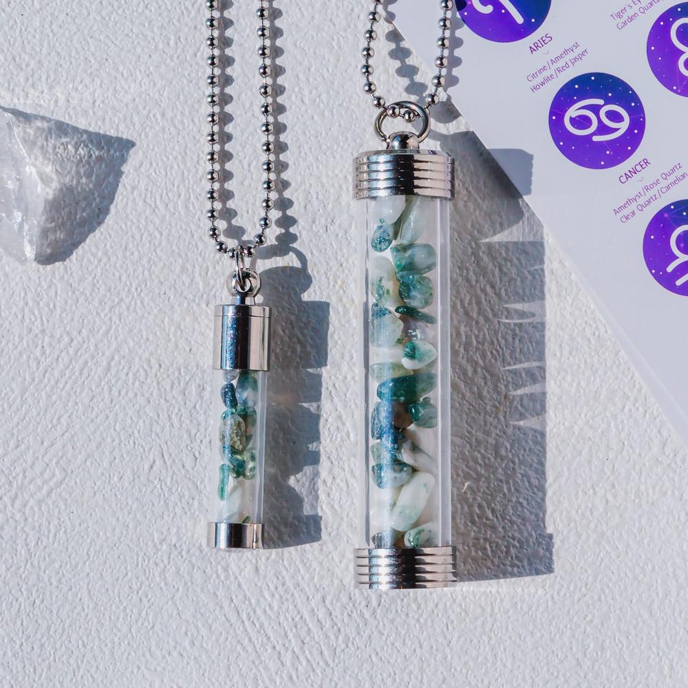 【Zodiac】Natural Crystal Chips Wishing Bottle Necklace