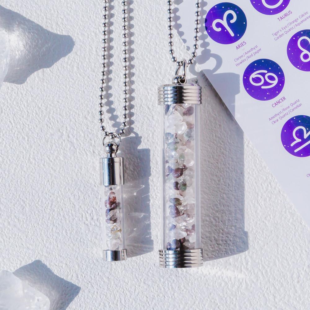 【Zodiac】Natural Crystal Chips Wishing Bottle Necklace