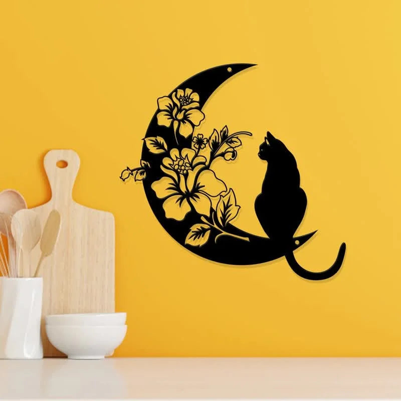 Cresent Moon and Cat Metal Wall Decor