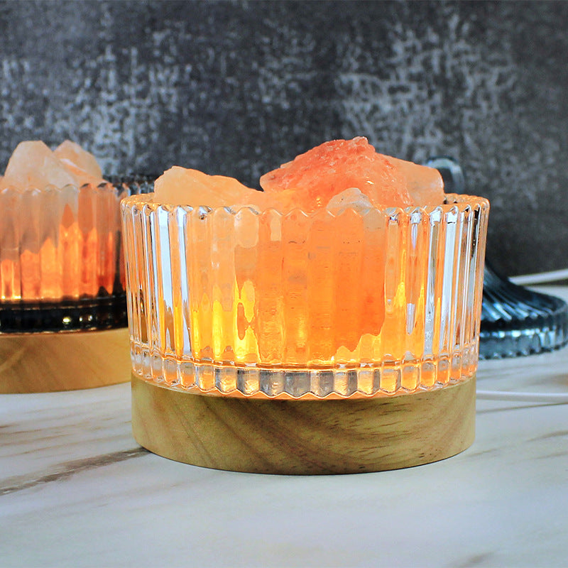 Crystal Mineral Salt Aromatherapy Diffuser Cup with LED Base for Home Indoor Scent Diffusing and Essential Oil Decoration with Festive Gift Giving