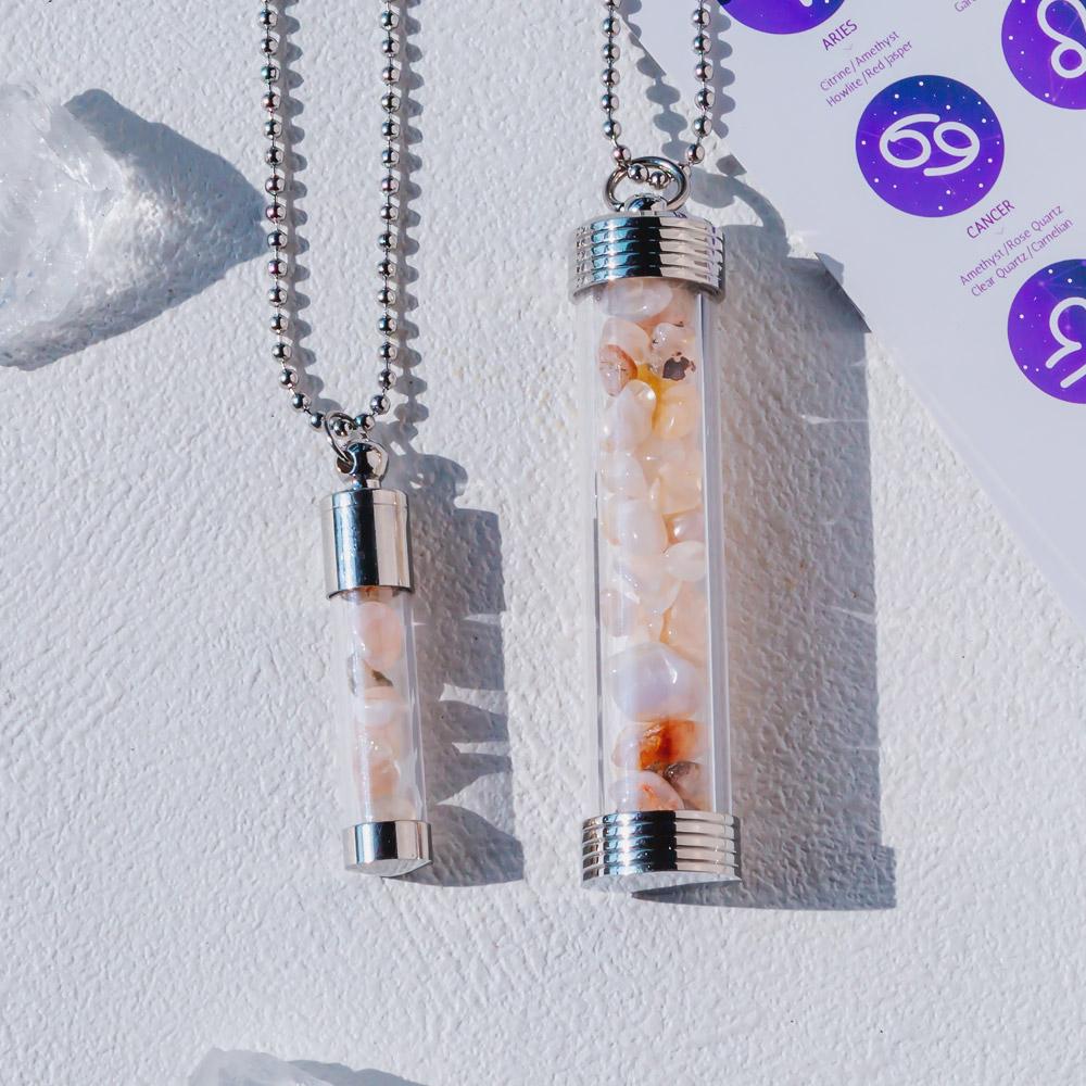 【Zodiac】Natural Crystal Chips Wishing Bottle Necklace