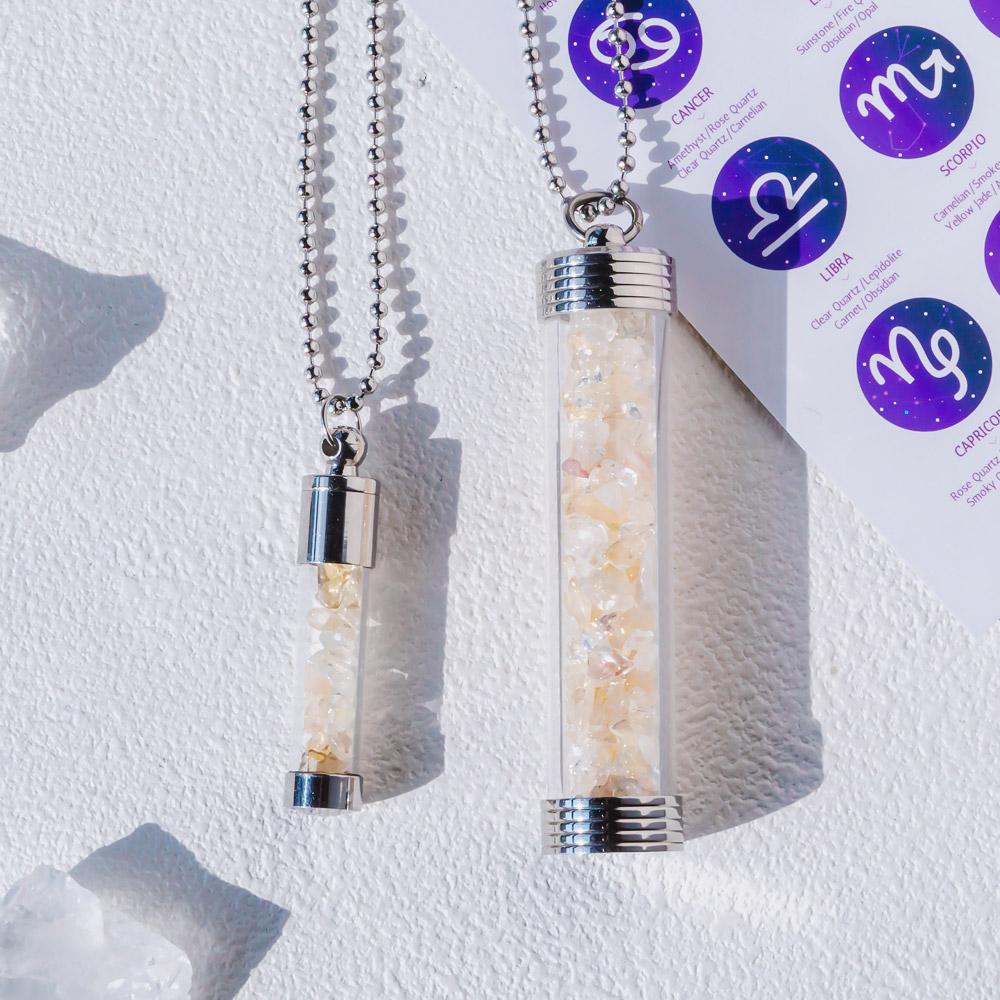 【Zodiac】Natural Crystal Chips Wishing Bottle Necklace