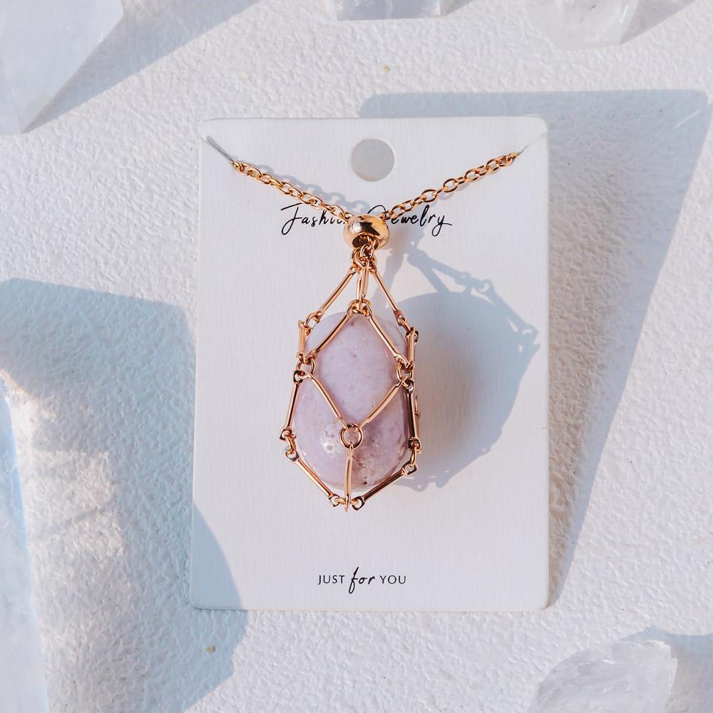 Rose Gold Net Metal Bamboo Necklace Woven Pendant