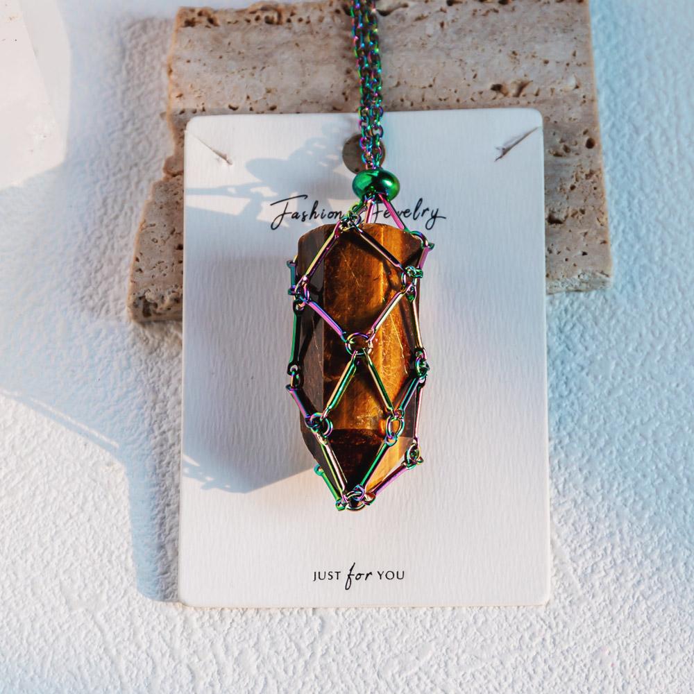 Aura Net Metal Bamboo Necklace Woven Pendant