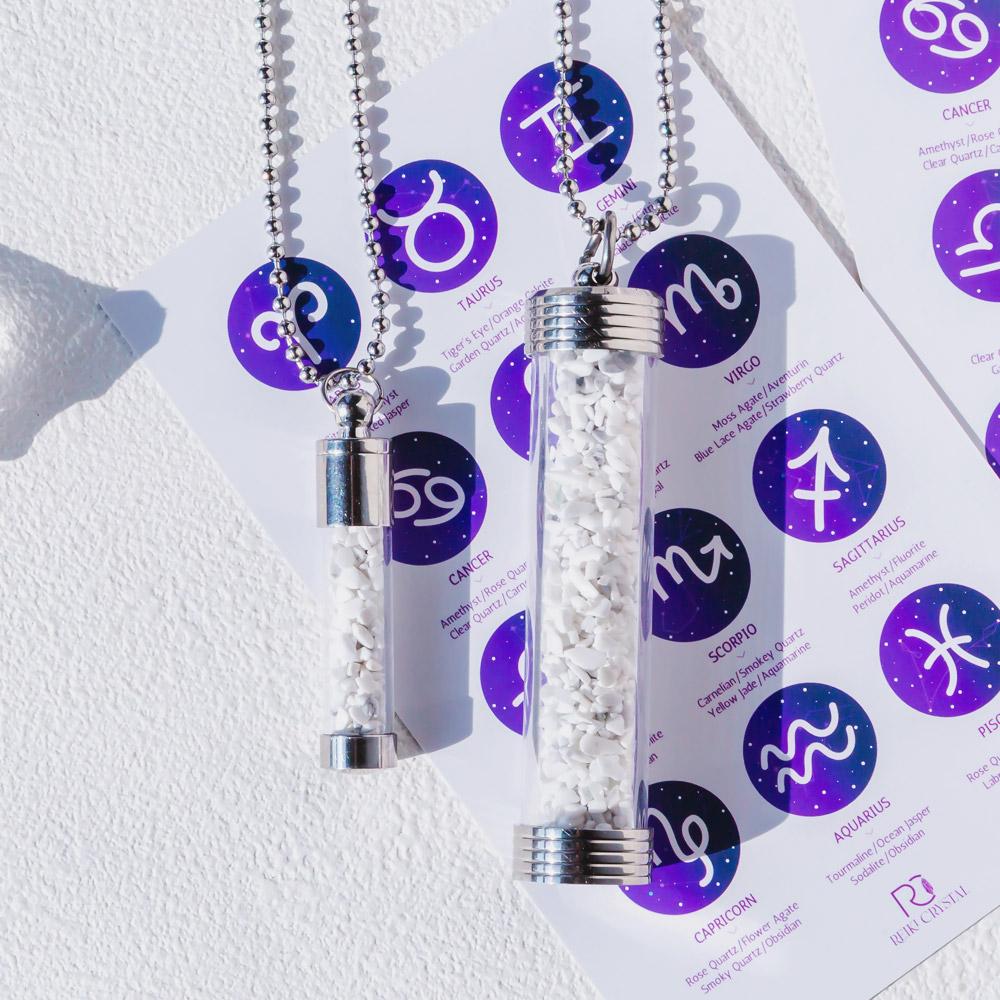 【Zodiac】Natural Crystal Chips Wishing Bottle Necklace