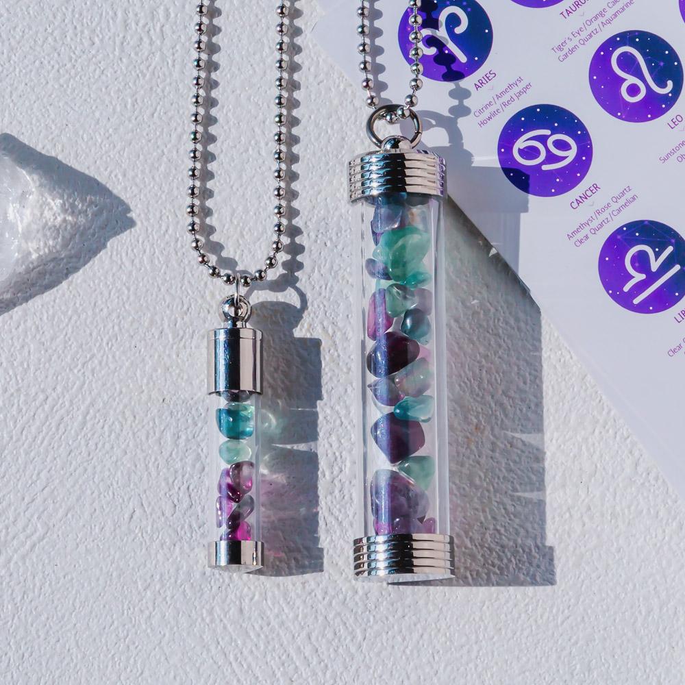 【Zodiac】Natural Crystal Chips Wishing Bottle Necklace